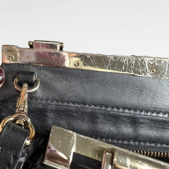 Diane von Furstenberg 440 Breakaway Black White Embossed Leather Satchel - Picture 12 of 15